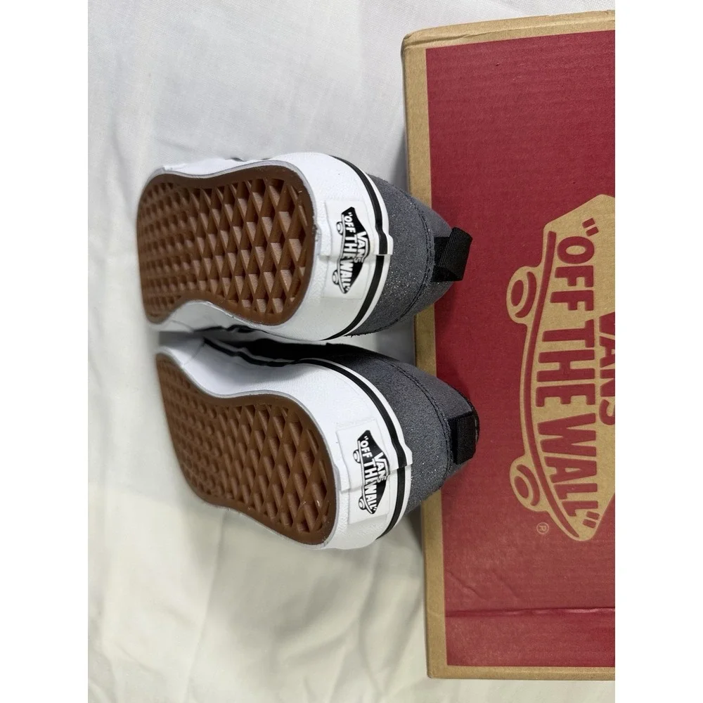 Vans Asher Slip On Shoes Girls 13 Shimmer Black Glitter Sneakers New Box
